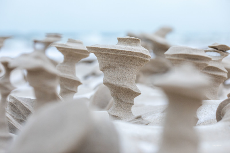 Frozen sand formations on the beach of Lake Michigan