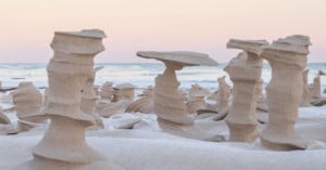 Frozen sand formations on the beach