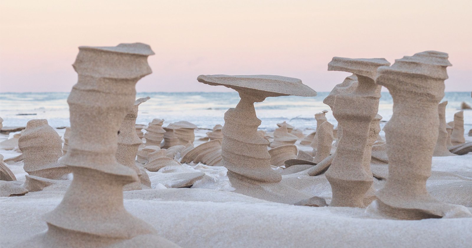 Frozen sand formations on the beach