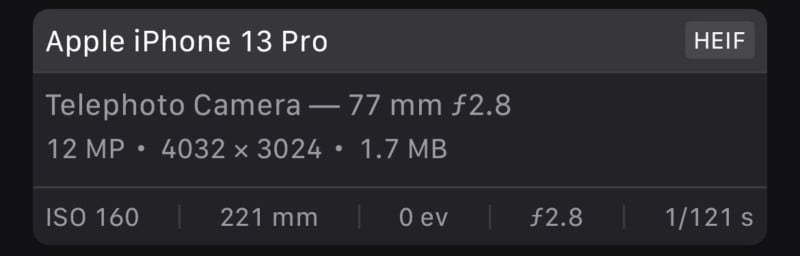 A screenshot of iPhone photo metadata