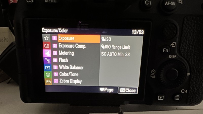 The menu system of the Sony a7 IV mirrorless camera