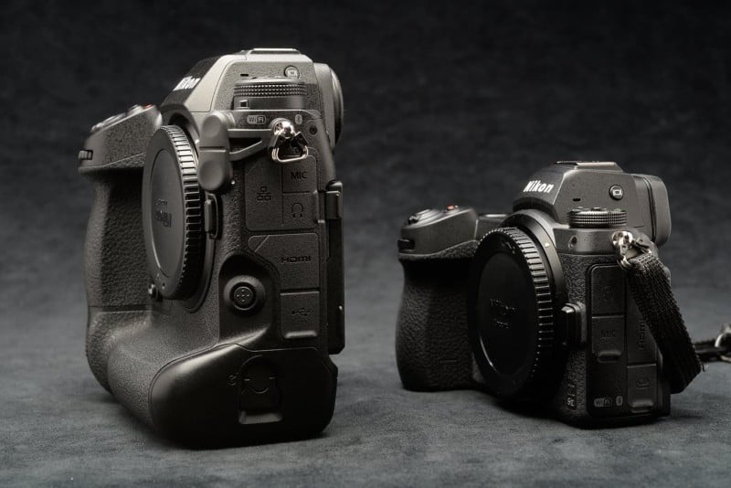 The Nikon Z9 next to the smaller Nikon Z6 II
