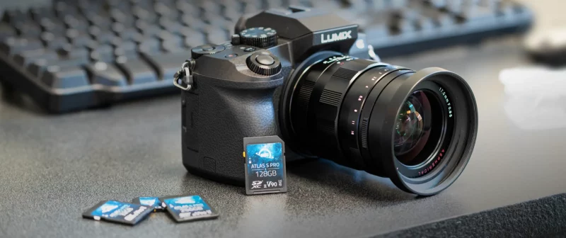 OWC SD Cards next to a camera
