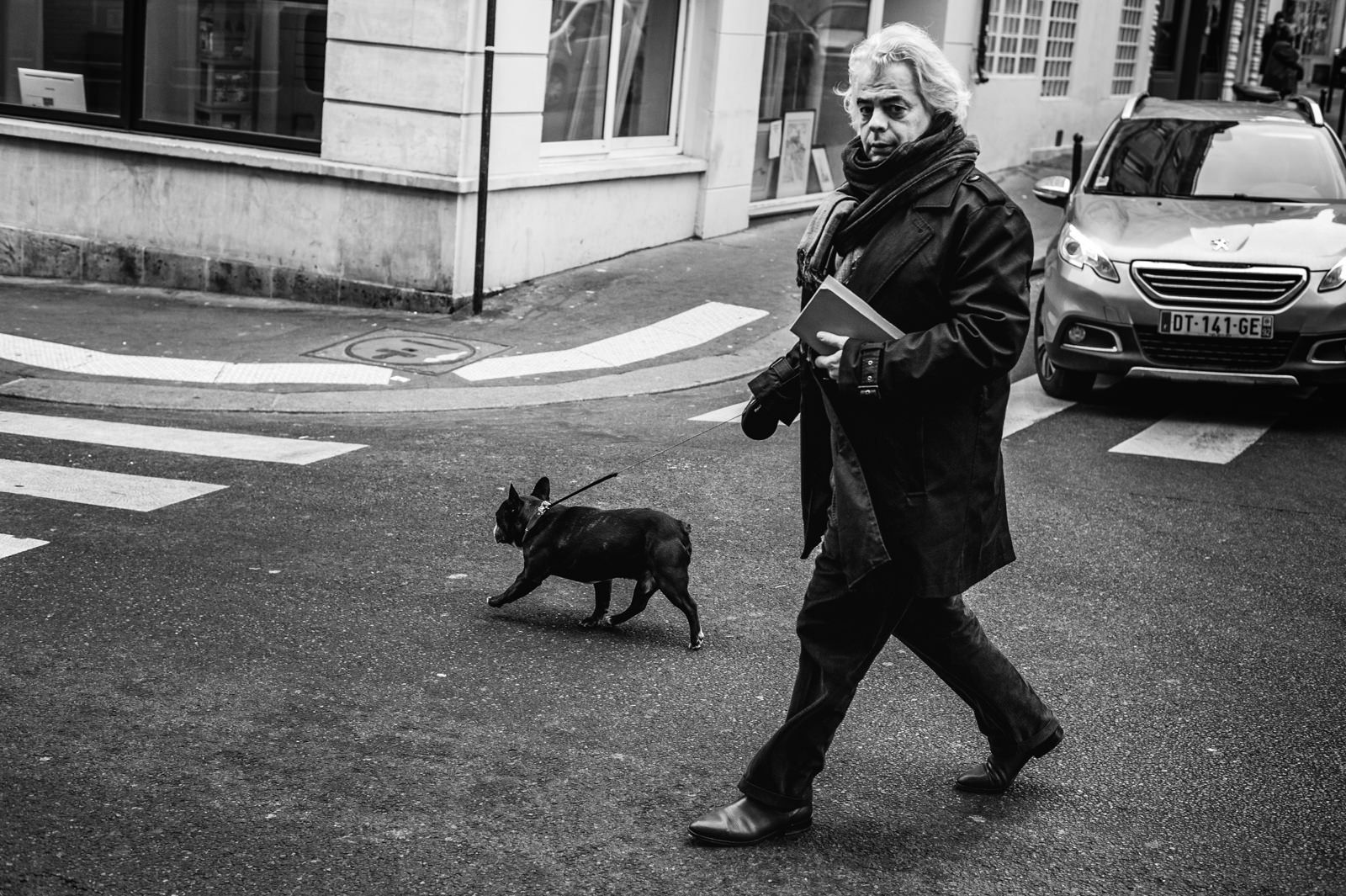 A man walking his dog in Paris
