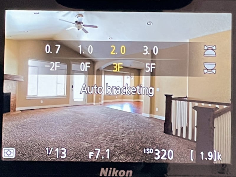Autobracketing an exposure in a camera for an HDR real estate photo