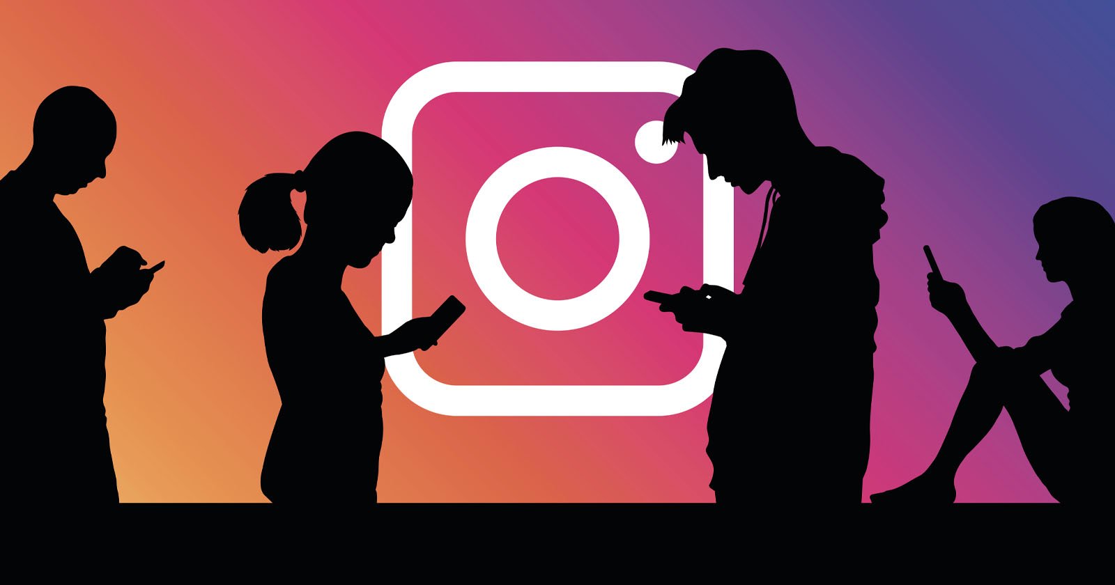 People in front of instagram logo