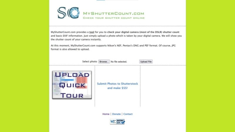 My shutter count website screenshot