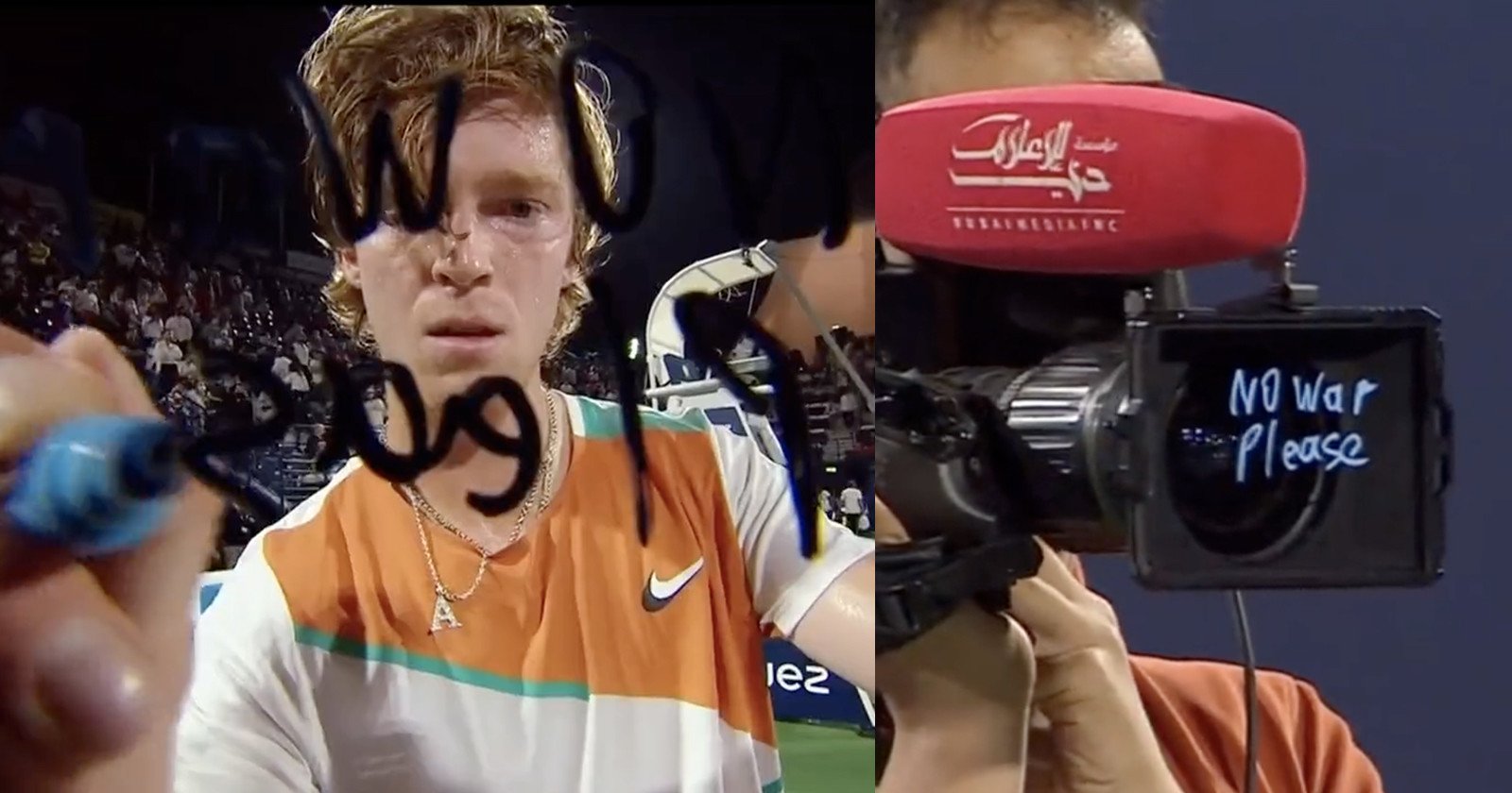 Andrey Rublev wrote "No War Please" on a live television camera