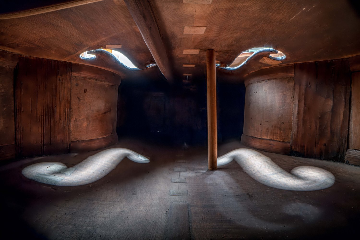 The inside of a musical instrument