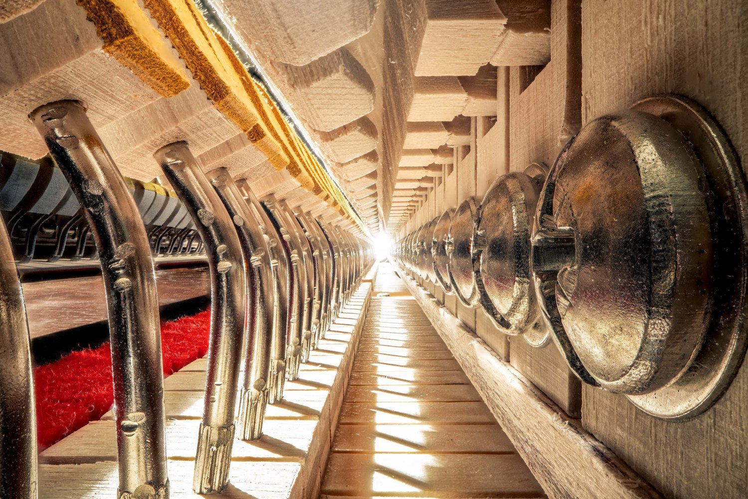 The inside of a musical instrument