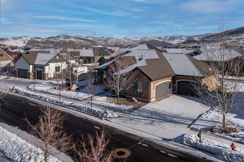 A drone aerial photo of a house exterior