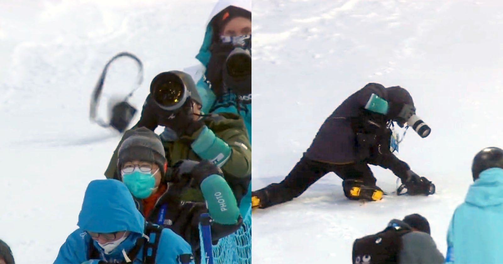Photographer's Camera Tumbles Down Ski Run at Winter Olympics