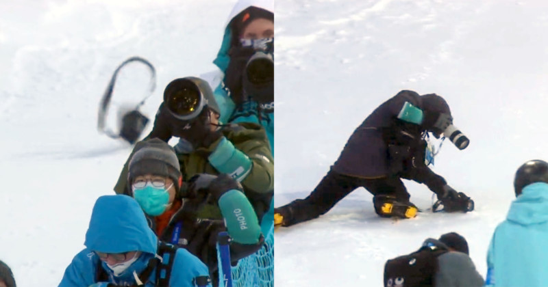 A camera rolling down the ski slopes at the 2022 Olympics