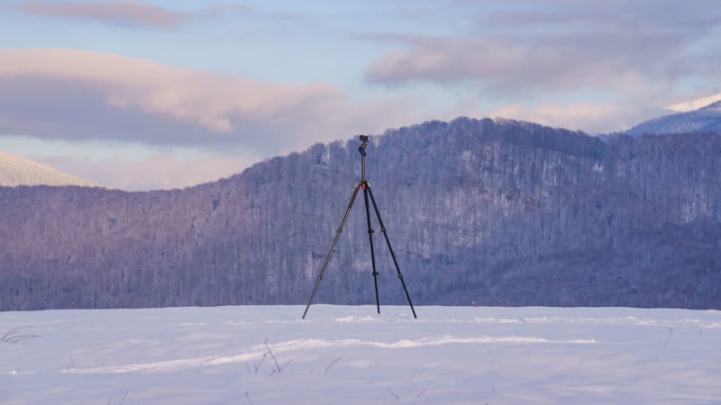 A tripod in a snowy landscape