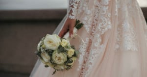a bride holding her flowers