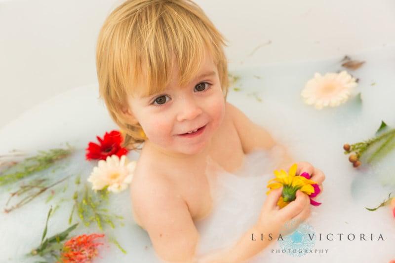 A milk bath shoot featuring a young boy