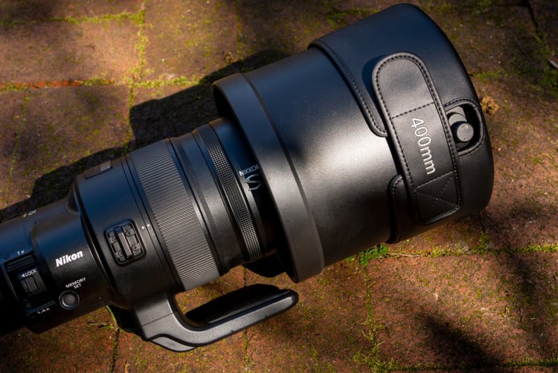 Nikon 400mm f/2.8 TC VR S with hood reversed and cap on.