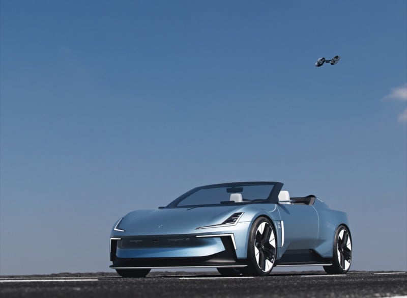 The Polestar O2 and the deployed drone