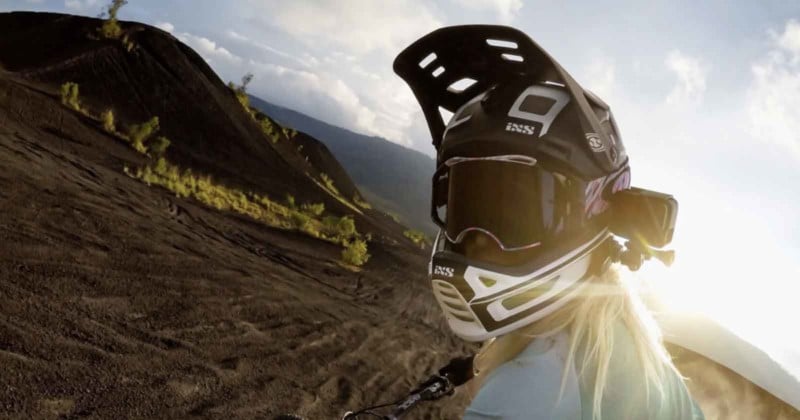 The GoPro helmet mount is mounted with firm adhesive to keep the camera secure
