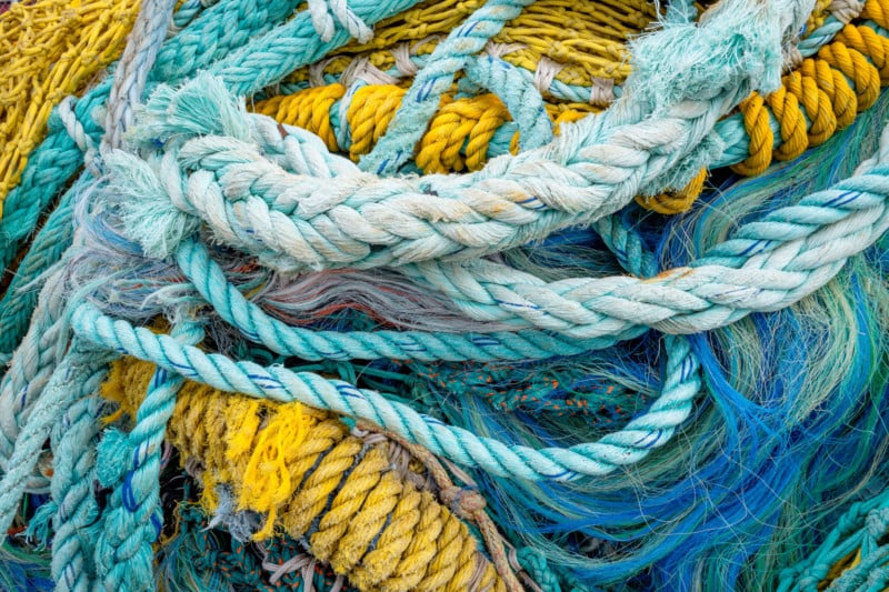 Fishing ropes in knots