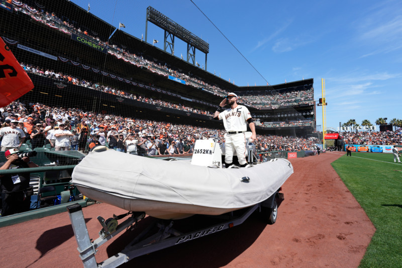 Brandon Belt enters Oracle Park on a boat, throws first pitch prior to  Giants' opener - Sports Illustrated