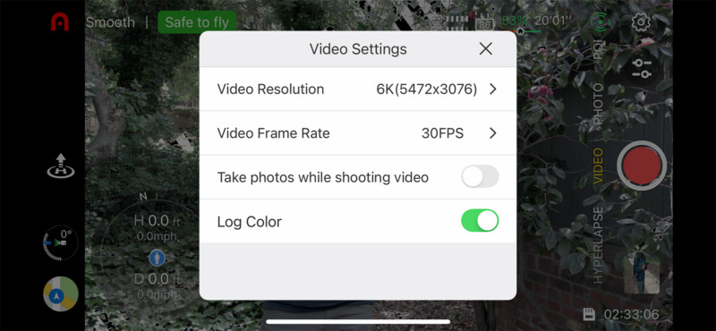 Settings in the auto-exposure video mode.