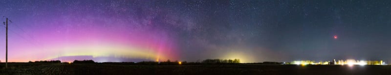 Blutmond, Aurora Borealis und Milchstraße in einem Bild