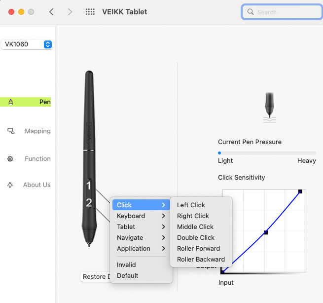 Veikk VK1060 Software - Pen Button Settings