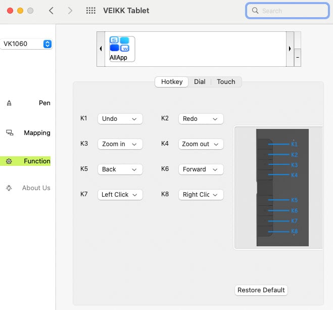 Veikk VK1060 Function Buttons