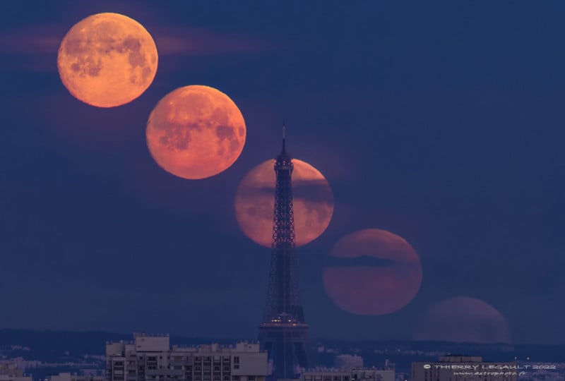 The moonset behind the Eiffel Tower