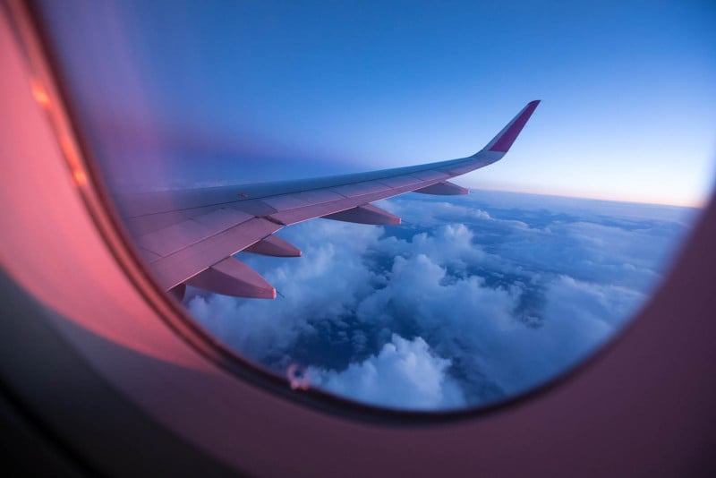 view from airplane window night