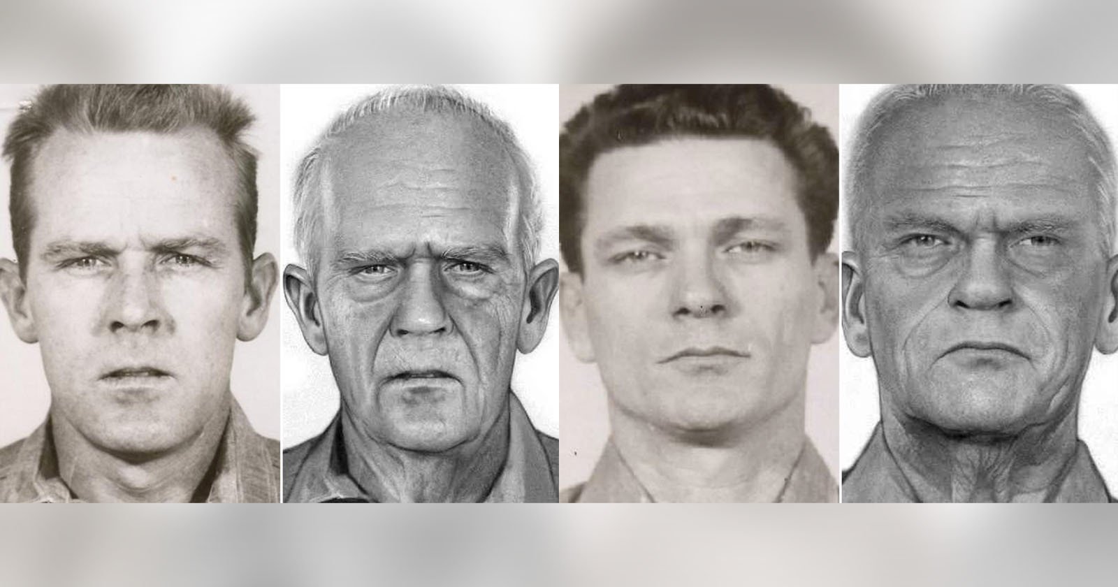The original images and age-processed images of the Alcatraz escapees