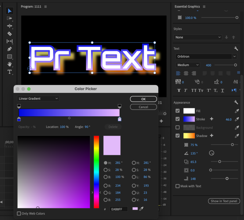 Premiere Pro Gradients in text and shadows
