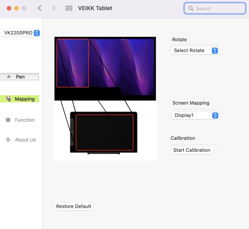 Veikk VK2200 Pro מיפוי תוכנה