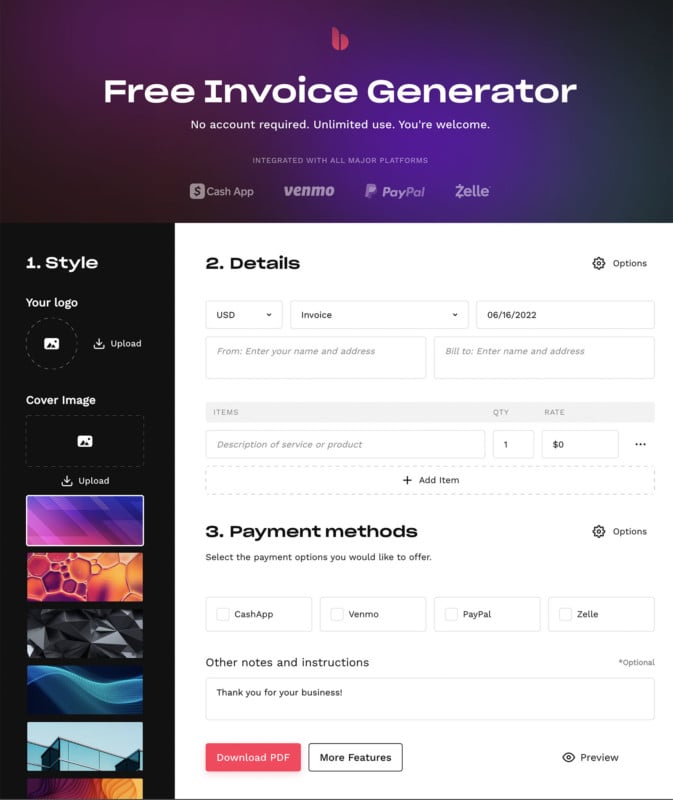 Bloom invoicing tool