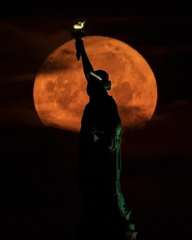 Statue of Liberty Super Moon
