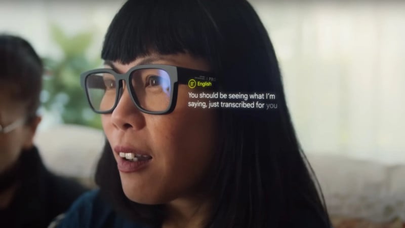 Woman wearing AR Google Glass
