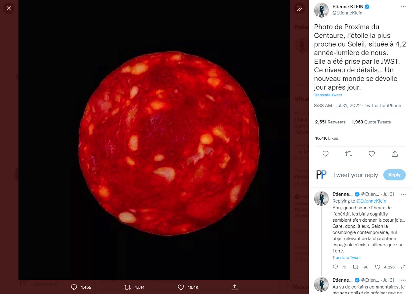 Top scientist admits b telescope photo of star was actually chorizo