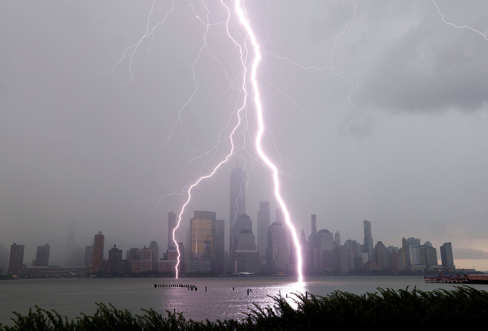 NYC thunderstorm with skyline in background 