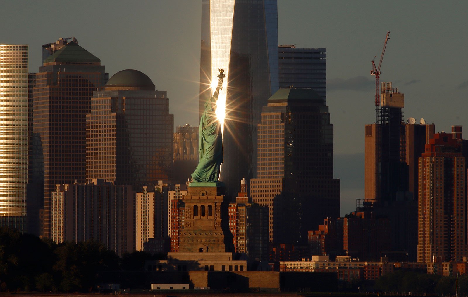 NYC skyline and bright building glare 