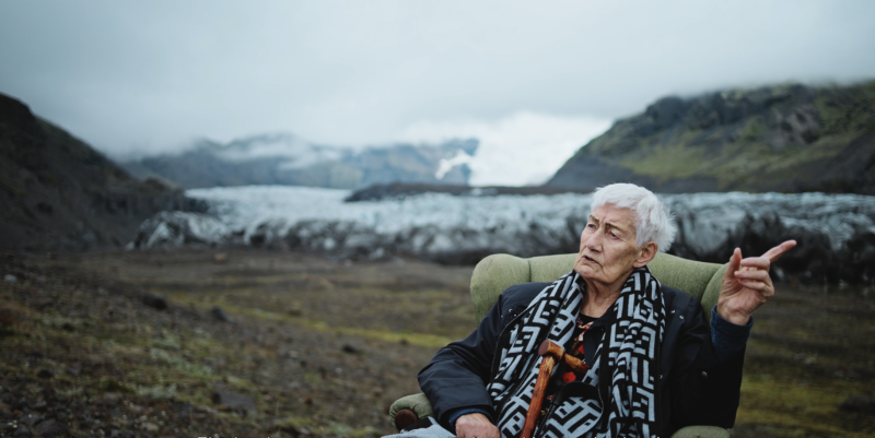 Icelandic woman by glacier