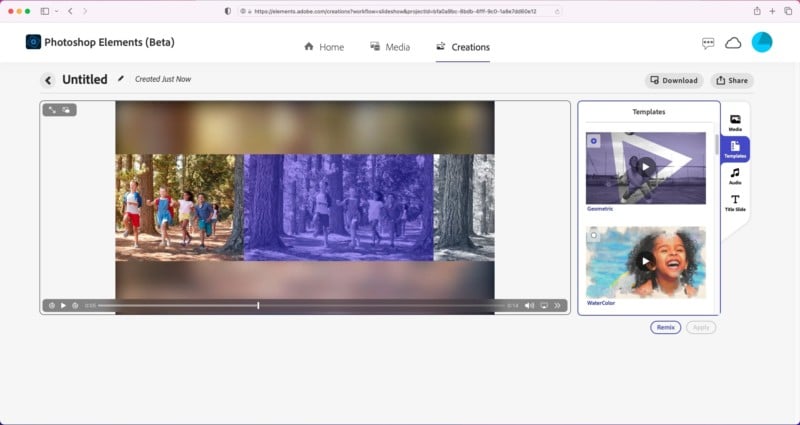 Photoshop Elements Beta web and mobile