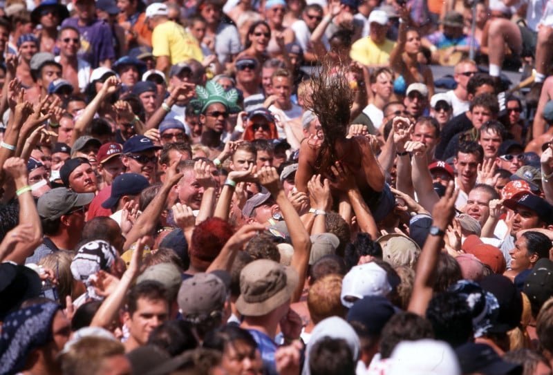 woman crowdsurfing
