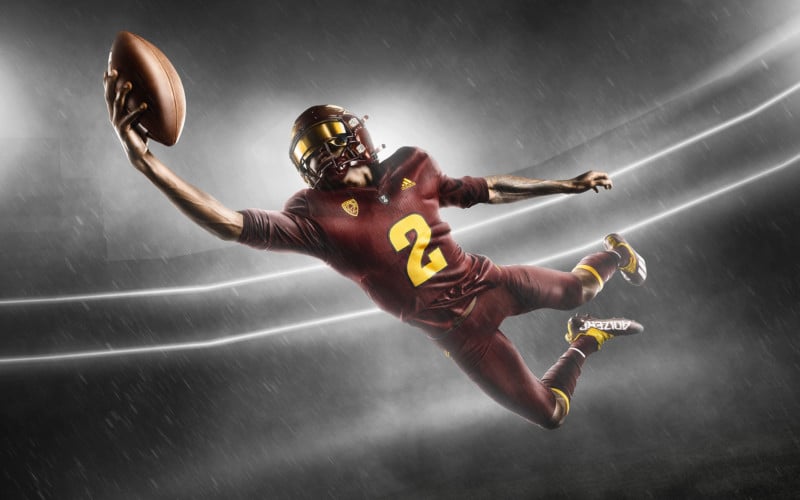 Football player photographed by Commercial Sports Photographer Blair Bunting in Phoenix, AZ.
