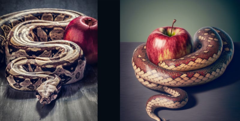 Schlange mit Apfel