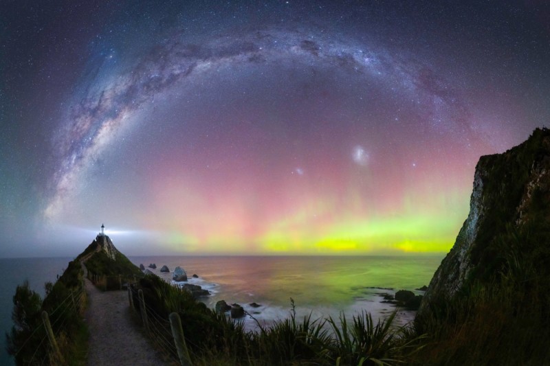 “Nugget Point Lighthouse Aurora” – Douglas Thorne