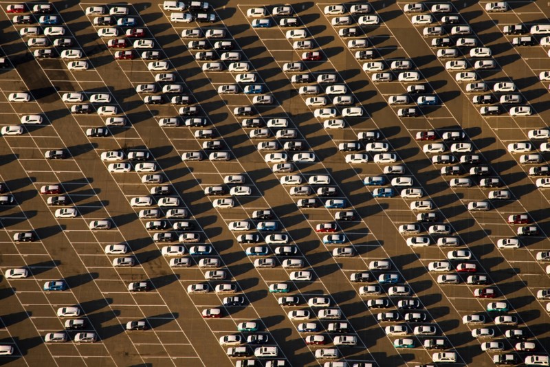 aerial views of a parking lot