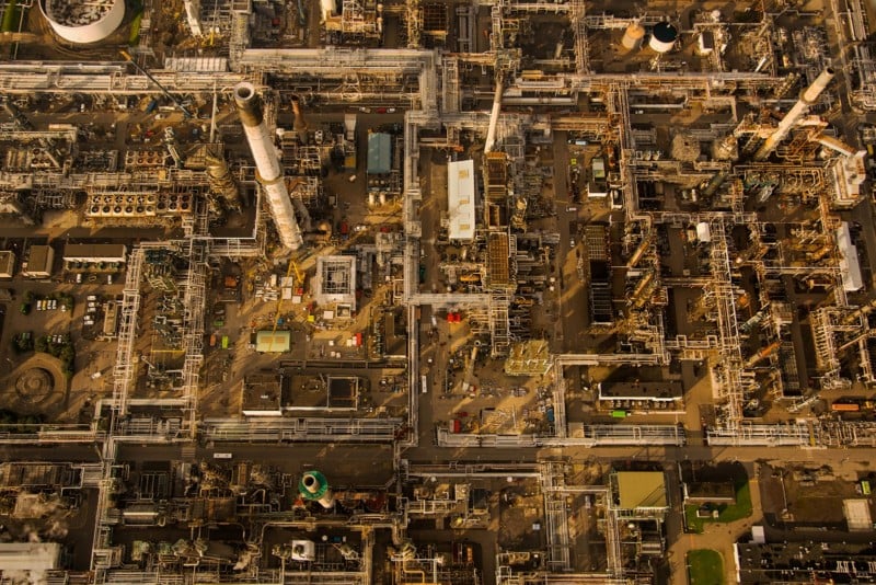 aerial view of construction sites and developments, with many details and shows from the sun