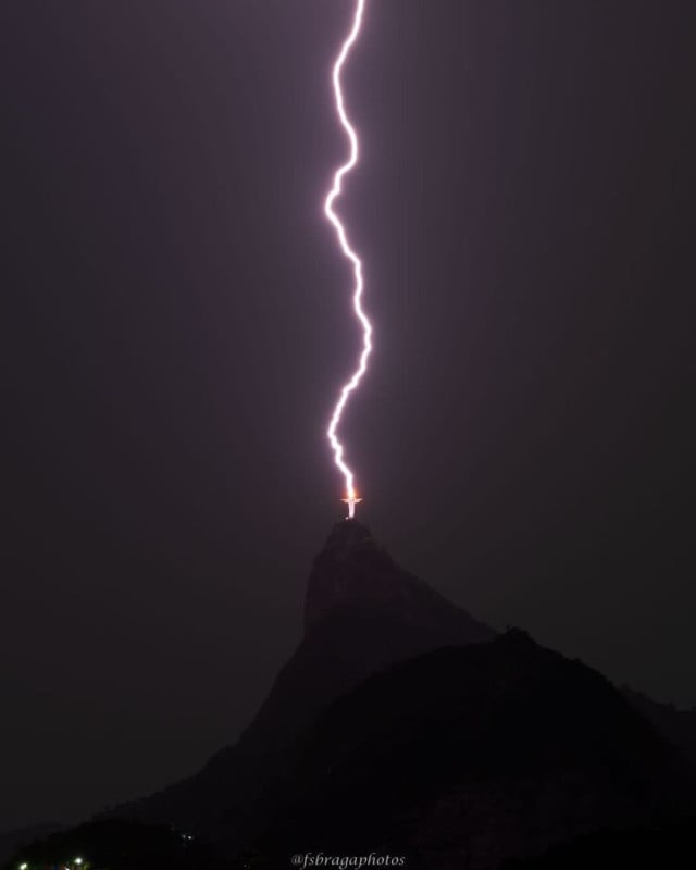 Christ the Redeemer statue being hit by lightning