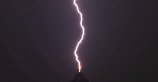 Christ the Redeemer statue being hit by lightning